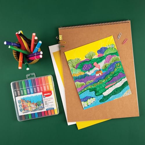 Fonzell Skizzen-Marker – 12 Farben | Doppelseitige Brush Pens & Fineliner – Handlettering, Bullet Journal & Aquarellstifte – Wasserbasierte, ungiftige Marker
