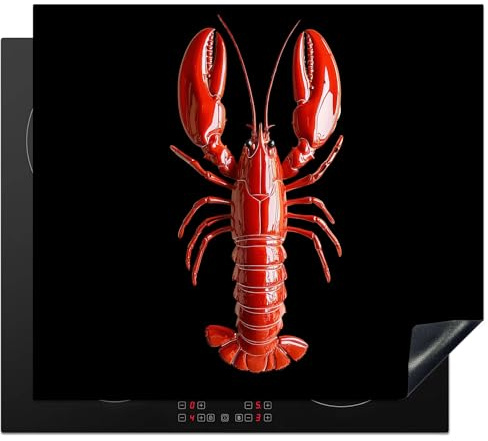 KitchenYeah© Herdabdeckplatte Einteilig Herdabdeckung Abdeckplatte für | 60x52 cm - Ceranfeld Abdeckung Induktionskochfeld Aufrollbare Matte Hummer - Glänzend Rot - Schwarz