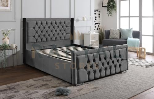 Rapyal Sleep Rio Chesterfield Bedframe – Optional Ottoman Storage in 6 Colours (Grey, Double)