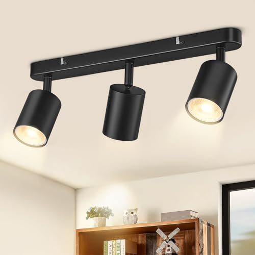 Spot Lights Ceiling, 3 Way Spotlight Ceiling Lights, Adjustable LED Ceiling Spotlight Bar with GU10 Socket, Black Light Fittings Indoor for Kitchen, Bedroom, Hallway, Living Room (Bulbs Not Included)