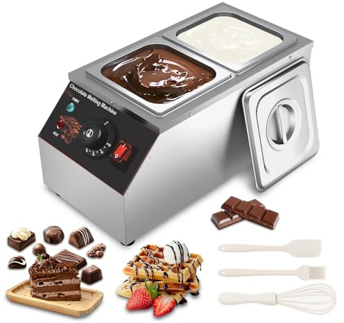 MOOTACO Chocolate Tempering Machine,Commercial Chocolate Heater Liquid Warmer,Stainless Steel 2 Tanks Melting Pot Electric Chocolate Warmer Machine with 2x1/6 GN Pans,for Home and Restaurants Use