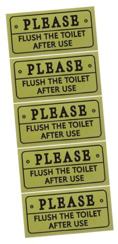 NUOBESTY 5 Stück Bitte Toilettenaufkleber spülen toilette schild toiletten schild wohnwand deko easy putz wc schild Dichtungsmasse Stand Luft WC-Aufkleber badezimmer wc aufkleber PVC Yellow