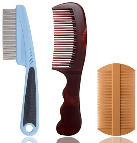 WhaleO 3 Pezzi Pettine Pidocchi e Lendini Pettine per Pidocchi Pettinino per Pidocchi Pettinino per Capelli Pettine Denti Stretti Elimina Pidocchi e Lendini,Resistente e Facile da Pulire