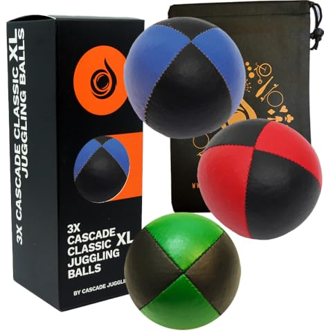 Pro Cascade XL Jonglierbälle, 180 g, groß, hochwertige Thud-Sitzsäcke und Tasche, Set mit 3 Jonglierbällen (schwarzes Thema), 3 Stück