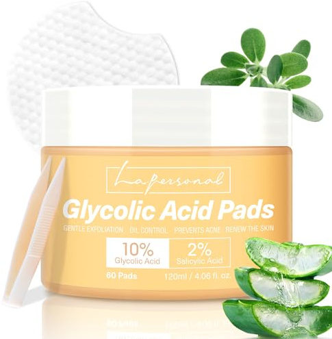 LA.PERSONAL Reinigungspads Peeling, Resurfacing Gesichtspads Reduzieren Pickel & Mitesser, Gesichtsreinigungspad mit Glykolsäure für Tiefenreinigung Poren & Strahlende Haut, Glättend Beruhigend, 60pcs