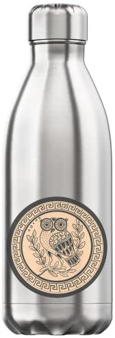 Ancient Athenian Amphora Owl Vacuum Insulated Thermal Water Bottle Silver