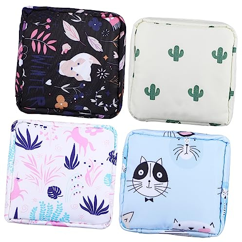VALICLUD Sanitary Napkin Storage Bag 4pcs Portable Nylon Zipper Pouches Animal Prints for Period Pads Storage, Travel and Daily Use, Suitable for Women and Girls Random Style