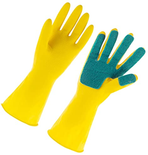 HONITANO Dishwashing Latex Gloves Scouring Pad Size l Sturdy Kitchen Cleaning Gloves for Home Housework for Household Use