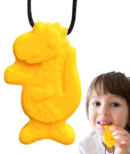 Collares de masticación sensorial - juguetes de masticación de dinosaurio de silicona para niños | Motor mordiendo el neclilo | TEATER PORTABLE CHEARY | Ayuda de dentición no tóxica segura | Coll