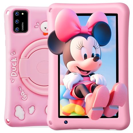 BISAIKASOW Tablet Niños 7 Pulgadas Android 13, Tableta Octa-Core 8GB+64GB, 5800mAh Batería, Cámaras 5MP+8MP, Pantalla HD, Control Parental, Funda Silicona Antigolpes Niños (Rosa​​)