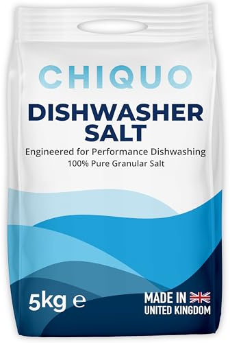 Chiquo Dishwasher Salt, 5kg - Made in the United Kingdom - High Purity Formula - For Dishwashers & Water Softeners - Limescale Protection - Fast Dissolving Granules