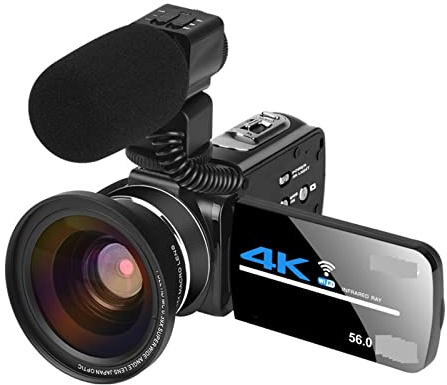 Macchina fotografica digitale, Videocamere digitali for visione notturna Videoregistratore grandangolare 4K Videocamera streaming for fotografia Microfono 18X Vlog Webcam(NO SD Card)