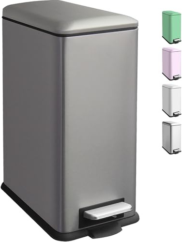 Ullege Kitchen Bin, 30L Slim Pedal Bin, Large Rubbish Bin for Kitchen, Grey | Grey, 30L Large Bin, Stainless Steel Pedal Bin with Inner Bucket and Soft-Close Lid, Bin for Kitchen, Living Room and Office