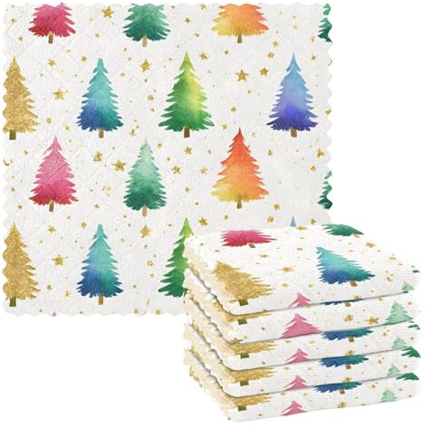 Mnsruu Microfibre Cleaning Cloths Colorful Trees Stars Pattern Reusable Dish Cloths for Washing Up 6 Pack Swedish Dishcloth Microfibre Cleaning Towels Washable Duster Rags Cloth Home