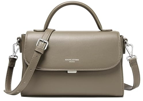David Jones - Sac Bandoulière Femme - Sac à Main Rabat Simili Cuir PU Porté Epaule - Besace Forme Cartable Taille Moyenne - Sac de Ville Tendance Shopping Elégant Mode - Beige