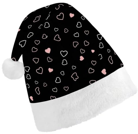 SPEPDEEC Traditional Santa Hat with Soft Plush Valentines Day Hearts, Comfortable Adult Christmas Party Hat for Holiday Events, Office Parties & Seasonal Photos