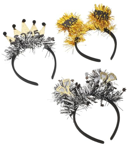IWOWHERO 3piezas Diadema de Año con Purpurina y Estrellas Diadema de Fiesta para Nochevieja Accesorios de Cabello para Celebraciones