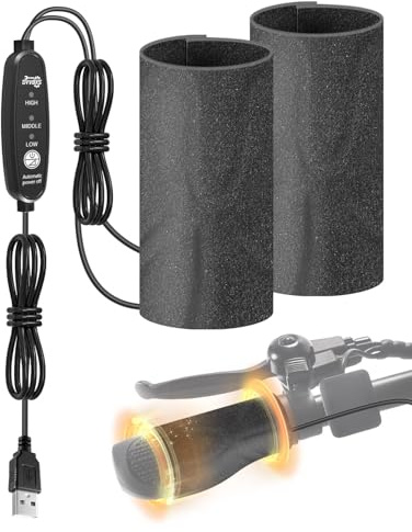 USB Heated Motorcycle Grip Covers, 5V Handlebar Heater with Fast Heating, 3-Level Temperature Control, Anti-Slip and IP67 Waterproof, Universal Heated Grips Wrap for Motorcycle and ATV