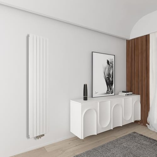 Biubiubath Flachheizkörper Design Heizkörper Wandheizkörper Vertikal Mittelanschluss SPCC 1800×450mm Weiß Doppellagig 1730W