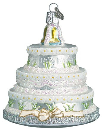 Old World Christmas Bride and Groom Wedding Cake Glass Blown Ornament for Christmas Tree, Handcrafted Holiday Decoration, Wedding Collection