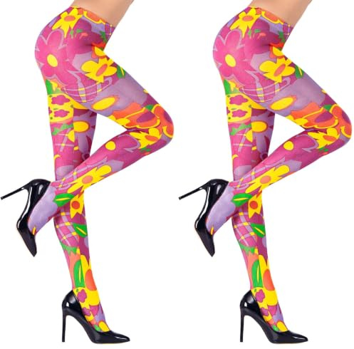 W WIDMANN MILANO Party Fashion - Collants avec motif à fleurs, 40 DEN, hippie, fleurs, costume