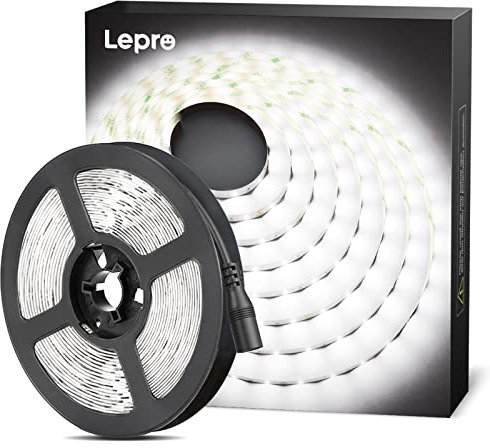 Lepro 12V LED Strip Light 5M (LED Strip Light ONLY, No Power Supply), Cool White 6000K, 300 LEDs, 2300lm Bright Daylight Tape Light for Kitchen Cabinet Bar Van TV Mirror and More