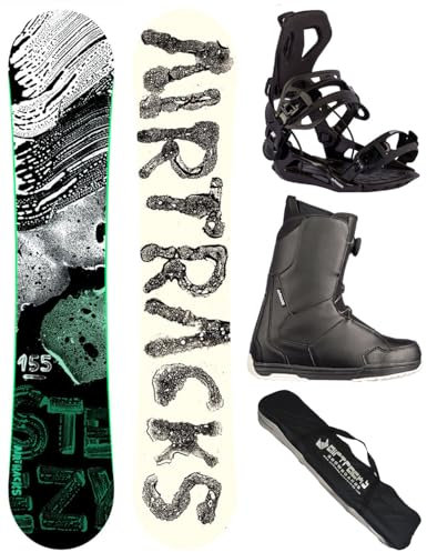 Airtracks Herren Snowboard Set Freestyle Freeride Wide Board Steezy Wide 145 - Snowboard Bindung Master - Softboots Master QL 43 - SB Bag
