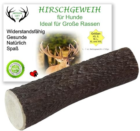 ARTISAN GIFT CO Corno di Cervo per Cani, Osso per cani da Masticare 100% Naturale, peso minimo dell'unità 150gr. (L - 1 pz.)