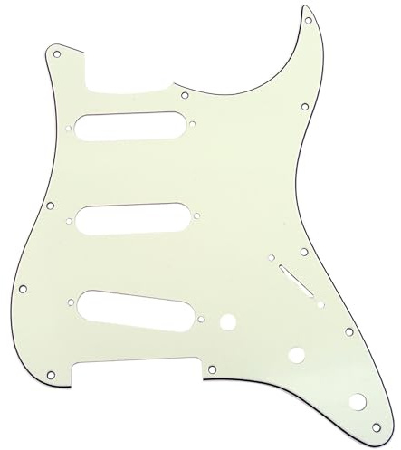 Musiclily 11 Fori SSS Battipenna Strat Pickguard per Chitarra Elettrica Fender USA/Messico Stratocaster Standard Stile Moderno,3 strati Avorio