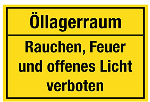 WANDKINGS Hinweisschild - Öllagerraum Rauchen, Feuer und offenes Licht verboten - stabile Aluminium Verbundplatte - Wähle eine Größe - 20x15 cm