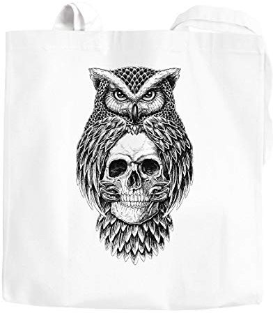 Jutebeutel Eule Totenkopf Owl Skull Schädel Baumwolltasche Stoffbeutel Autiga® weiß 2 lange Henkel