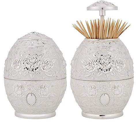 Zahnstocherbehälter, Metall-Zink-Legierung Automatischer Pop-up Zahnstocherhalter Blumenmuster Handpresse Zahnstocherspender(Silber)