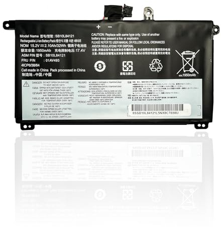 00UR891 00UR892 SB10L84122 00UR890 01AV493 SB10L84121 Laptop Battery | Replacement for Lenovo ThinkPad T570 T580 P51S P52S Series SB10L84123 (15.28V 32Wh)