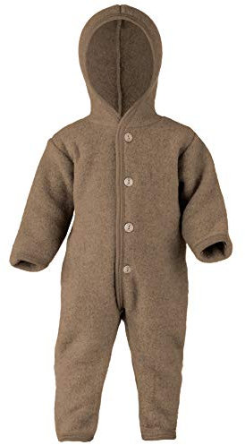 Engel Overall mit Kapuze, 100% Schurwolle Fleece, Natur, Gr. 50/56-86/92, 4 Farben (62/68, Walnuss Melange)