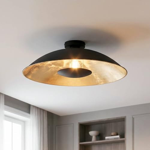 Lindby Deckenlampe schwarz, gold Ø 60 cm Deckenleuchte Metall 1x E27 ohne Leuchtmittel Deckenbeleuchtung Wohnzimmer Esszimmer Schlafzimmer
