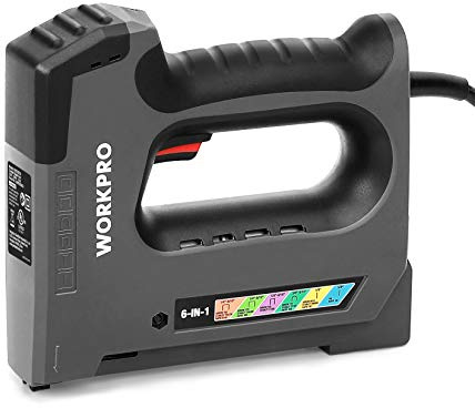 WORKPRO 6 in 1 Staple Gun, Electric Stapler Tacker, 110V Corded Brad Nailer for DIY Project of Woodworking, Staples Excluded