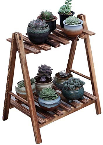 Kleiner Balkon Blumenständer Hölzerner Grüner Pflanzenständer Sukkulentenpflanzenständer Blumentopfständer Haushaltslagerregal (Color : Brown, Size : 60x32x59cm)
