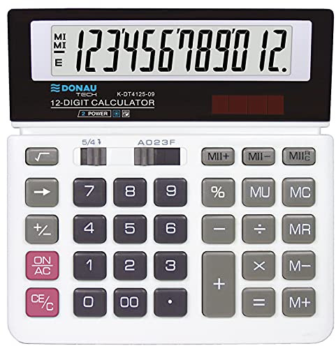 DONAU TECH Tischrechner / 12-Stellig Wurzelfunktion/ 156x152x28mm/ Farbe: Weiß/Rechner mit 12-stelliger Anzeige/Dual-Power Solar - Batteriebetrieb/Kompaktes Design