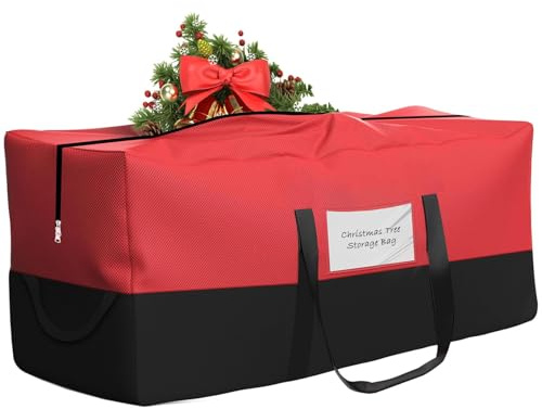 Christmas Tree Storage Bag,Fits Up 10 Ft Tall Artificial Trees,600D Oxford Material,Heavy Duty Tree Bag,Dampproof Storage Bag with Durable Reinforced Handles & Dual Zipper&Transparent Pocket