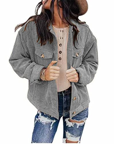 XinCDD Camisa Mujer De Pana Chaqueta Manga Larga Botones Blusas Cárdigan superior de chaqueta de color liso Invierno otoño