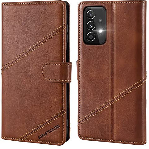 KRAFTCARE Handyhülle für Samsung A53 5G Hülle, [Premium PU Leder] [Kartenfach] [Stand] Flip Case Wallet Handytasche Schutzhülle Klapphülle für Samsung Galaxy A53 5G Hülle, Braun | Klapphülle mit Premium PU Leder, 3 Kartenfächer + Geldscheinfach, Ständer, Stoßfeste, RFID Blockierung, Braun