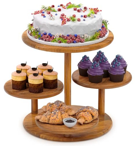 HURZMORO Présentoir à cupcakes rond à 4 niveaux pour 50 cupcakes, présentoir à gâteaux en bois avec plateau décoratif à étages, plateau décoratif à étages, fête prénatale, thé