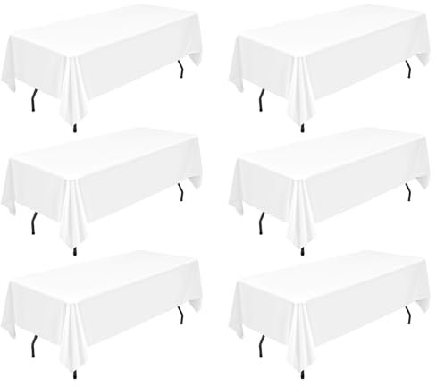 6 Packs weiße rechteckige Polyester-Tischdecke 60 x 102 Zoll Polyester-Stoff-Tischdecken, für Innen- und Außen 6 Ft rechteckige Tische, Hochzeit, Geburtstag, Party, Tischdekoration (152X260cm)