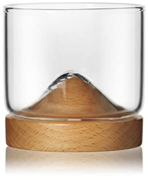 KEYVOR Beer Mug Mountain Whiskey Glass with Wooden Base Creative Beer Glass Wine Water Tea Cup Japanese Household Tea Cup Drinkware Accessories Beer Mugs (Color : B, Size : 120ml)