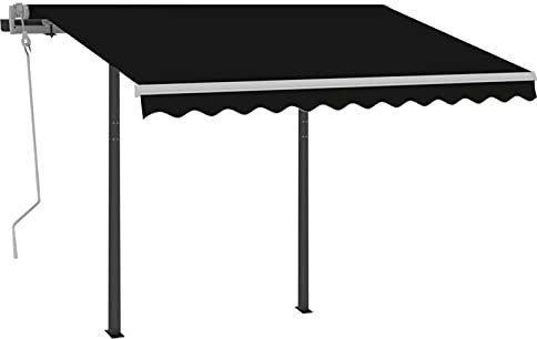 Homgoday Retractable Manual Sun Shade Awning for Balconies Awning with Extendable Arms Outdoor Sun Shade for Outdoor Fall with LED 3.5 x 2.5 m Anthracite