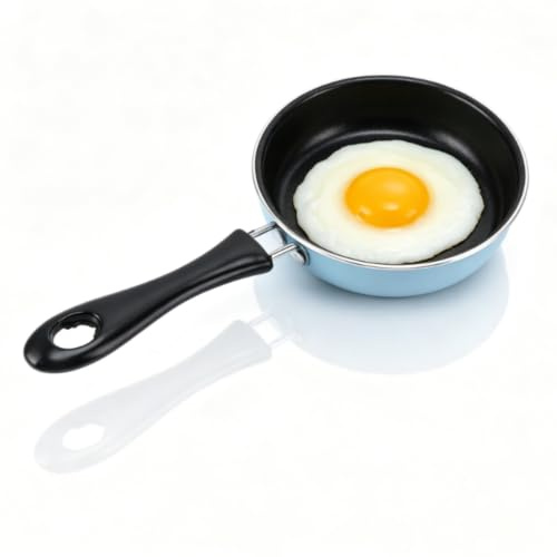 Mini Padella Antiaderente Per Uova E Frittura, Piccola Frittella Rotonda da 12 Cm con Manico Lungo, in Acciaio Inox Per Evitare L'induzione di Bastoncini Padella per uova singole Mini padella(blu)