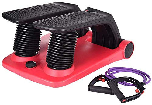 Air Stepper Climber Fitnessgerät, Anti-Rutsch-Pedale für Ganzkörper-Treppenstepper, Mini-Steppermaschine mit Widerstandsbändern, Rot