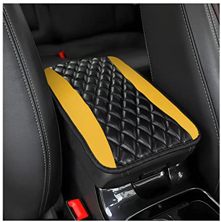 CGEAMDY Auto-Armlehnenkissen aus Leder, wasserdicht, für die meisten Autos, Lieferwagen und SUVs (Gelb)