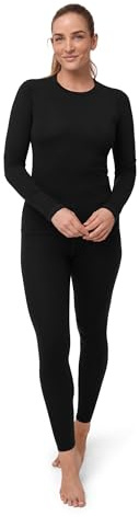 DANISH ENDURANCE Maglia e Pantaloni Termici Donna, Completo in Lana Merino Premium per Sci, Trekking, Black, XL
