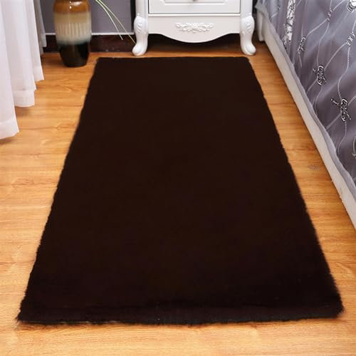 ZWPILY Hochflor Teppich, Einfarbig, Flauschiger Langflor Teppich, Shaggy Flokati, Rechteckig, Pflegeleicht, Wohnzimmerteppich - Fellteppich - Modern Kunstfell Carpet Für Schlafzimmer,Schwarz,60x90 cm